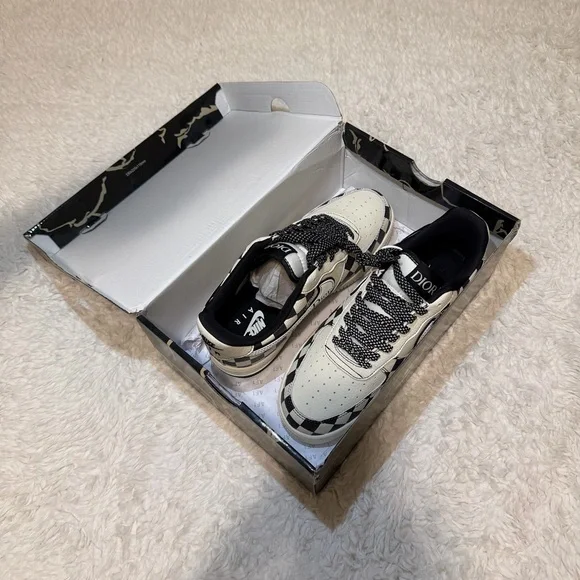 Dior Black and Cream Checkered Sneakers - Picture 6 of 7